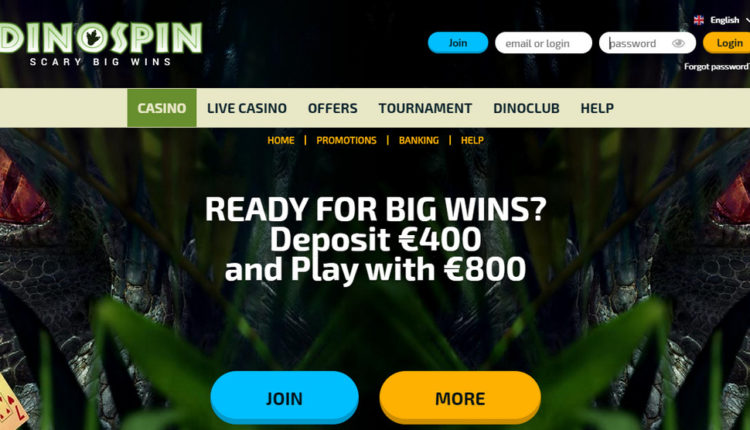 DinoSpin Casino 400 EUR & 250 EUR Live Bonus