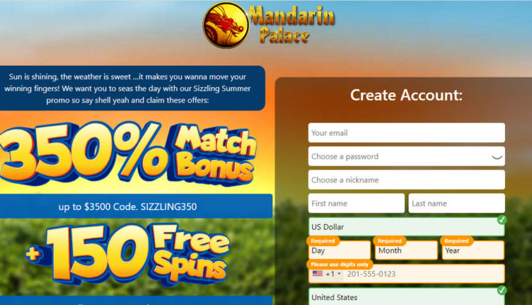 MandarinPalace 150 rodadas grátis & 350% match Código bônus